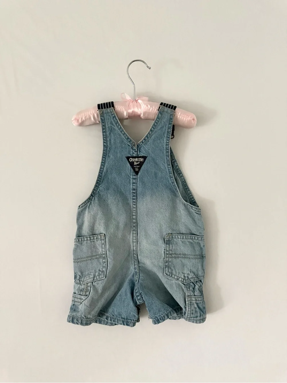 OshKosh B'gosh Light Blue Denim Short Overalls with Striped Straps